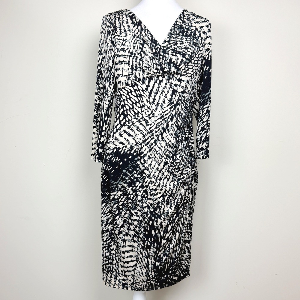 Lauren Ralph Lauren Faux‎ Wrap Navy White Sheath Dress Size 10 Knee Length